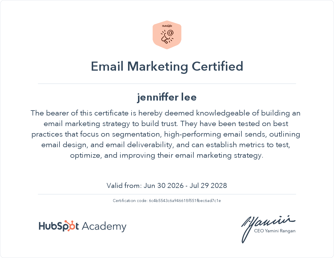 HubSpot Academy Email Marketing Certification